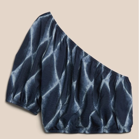 Banana Republic M or L ONE-SHOULDER CROPPED TOP ‘Lightning’ Blue Size M - Picture 4 of 6